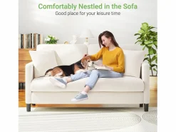 DripeX 2/3 asientos en terciopelo de Teddy, sofá de comodidad correcta en madera maciza, loveseat con reposabrazos, 165x78x89cm, Beige Outlet