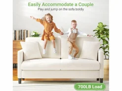 DripeX 2/3 asientos en terciopelo de Teddy, sofá de comodidad correcta en madera maciza, loveseat con reposabrazos, 165x78x89cm, Beige Outlet