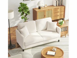 DripeX 2/3 asientos en terciopelo de Teddy, sofá de comodidad correcta en madera maciza, loveseat con reposabrazos, 165x78x89cm, Beige Outlet