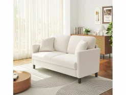 DripeX 2/3 asientos en terciopelo de Teddy, sofá de comodidad correcta en madera maciza, loveseat con reposabrazos, 165x78x89cm, Beige Outlet