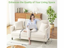 DripeX 2/3 asientos en terciopelo de Teddy, sofá de comodidad correcta en madera maciza, loveseat con reposabrazos, 165x78x89cm, Beige Outlet