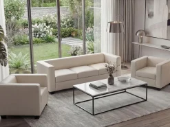 MCW 3-1-1 Conjunto de sofás Lille (3 piezas), Cuero Crema Outlet