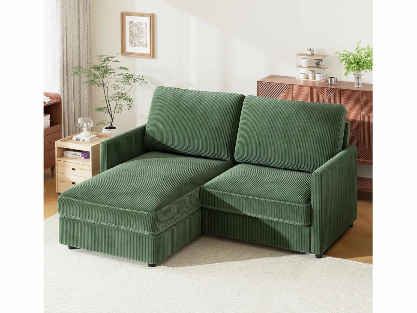 DripeX 2 -Seater Corner Sofa - ángulo reversible derecho / izquierda - 180x140x86cm - en tela de terciopelo acanalado - carga máxima de 300 kg - Verde Hot