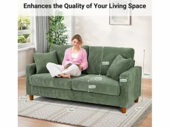 DripeX 2 -Sofá de terciopelo de 2 salas, con 2 cojines, 56 cm de asientos profundos, 178x76x89cm, Verde