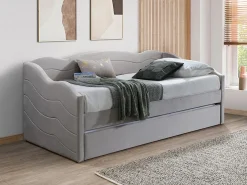 2 sofás cama extraíbles de 90 x 190 cm en terciopelo gris + colchón - LENVIA^Vente-unique Outlet
