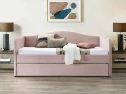 Vente-unique Cama Terciopelo|Cama Diván|2 sofás cama nido de 90 x 190 cm en terciopelo + colchón MATHILDE