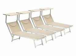 4 Tumbonas plegables de aluminio con parasol para playa - Santorini Stock -^Beach & Garden Hot
