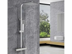 Aica Columna De Ducha|2 columnas de ducha termostáticos en cromo brillante con rociador cuadrado y ducha de mano con columna ajustable