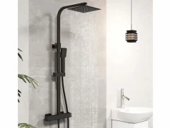 Aica Columna De Ducha|2 columnas de duchas termostáticas con duchas cuadradas y duchas de mano con columnas orientables (negro mate y cromo brillante)