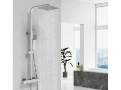 Aica Columna De Ducha|2 sets de ducha termostáticos en cromo brillante con rociador cuadrado y ducha de mano con columna ajustable