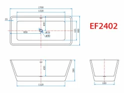 Aica Bañera Exenta|Bañera de acrílico rectangular exenta,1700x800x580mm,color ,incluye manguera + desagüe