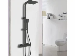 Aica Columna De Ducha|Columna de Ducha con Termostato - Alcachofa Cuadrada, Raciador Superior y Barra Ajustable Mate
