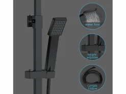 Aica Columna de Ducha con Termostato - Alcachofa Cuadrada, Raciador Superior y Barra Ajustable Mate Negro New