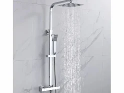 Aica columna de ducha termostática alcachofa de ducha barra ajustable 80-120cm Plateado
