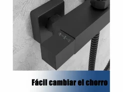 Aica Columna de Ducha Termostática Negra Mate con Alcachofa Cuadrada, Rociador Superior y Barra Ajustable Negro New