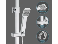 Aica Columna De Ducha|Columna de Ducha Termostática Cromada| Alcachofa Cuadrada Grande | Barra Regulable 76-118 cm | Sistema de Ducha Superior