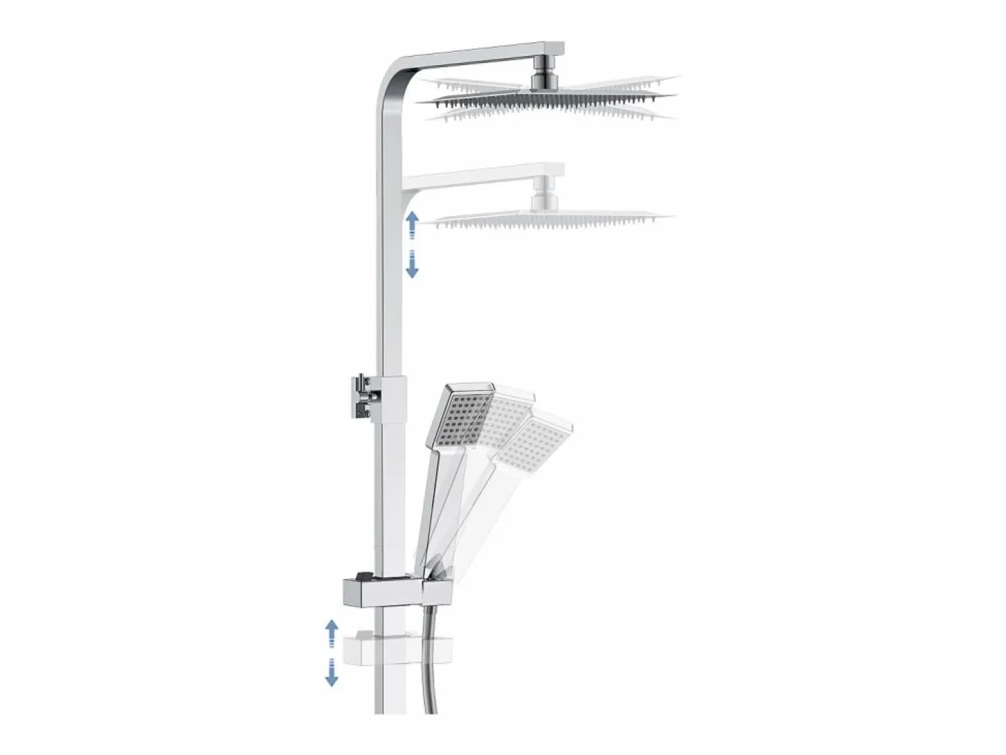 Aica columna ducha termostato cuadrado 764-1184mm para baño Plateado Clearance