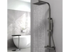 columnas de ducha termostáticos en mate con rociador cuadrado, ducha de mano y columna ajustable X2^Aica Discount