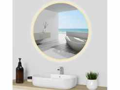 AICA Espejo de baño con iluminación LED Espejo redondo,70 x 70 cm,luz 3 colores, antivaho, brillo ajustable, memoria de apagado^ Clearance