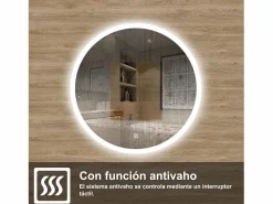 AICA Espejo de baño con iluminación LED Espejo redondo,70 cm, antivaho, brillo ajustable, memoria de apagado Transparente Clearance