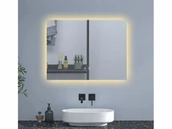 AICA Espejo de baño con luz LED,80 x 60 cm,luz tres colores+ antivaho+ brillo ajustable+ función de memoria agapada Transparente Hot