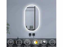 Aica Espejo de baño LED 500 x 900 mm, ovalado, antivaho, luminosidad regulable Transparente Hot