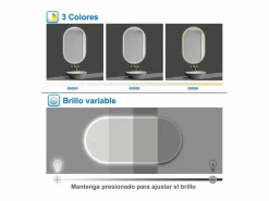 Aica Espejo de baño LED 500 x 900 mm, ovalado, antivaho, luminosidad regulable Transparente Hot
