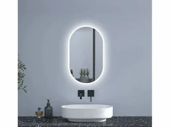 Aica Accesorios De Cuarto De Baño|Espejo De Cuarto De Baño|Espejo de baño LED 450 x 900 mm, ovalado, antivaho, luminosidad regulable