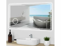 Aica Espejo de baño LED 120×70cm,Bluetooth,3×lupa Transparente Best