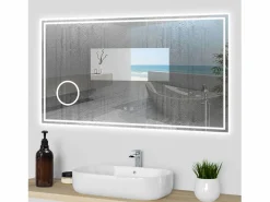 Aica Espejo de baño LED 120×70cm,Bluetooth,3×lupa Transparente Best
