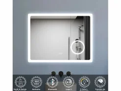 Aica Espejo de baño LED 80×60cm,Bluetooth,Espejo de aumento Transparente Outlet