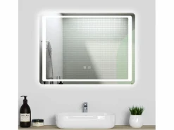 Aica Accesorios De Cuarto De Baño|Espejo De Cuarto De Baño|Espejo de baño LED 80×60cm,antivaho,interruptor táctil