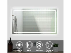Espejo de baño LED sin cobre 100×80cm,antivaho,interruptor táctil^Aica Outlet