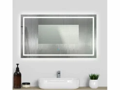 Espejo de baño LED sin cobre 100×80cm,antivaho,interruptor táctil^Aica Outlet