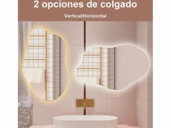 AICA ESPEJO ESPEJO de BAÑO 80 x 55 cm Luz de 3 Colores+ Antivaho+ Brillo Ajustable+ Memoria de Agapada Transparente Online