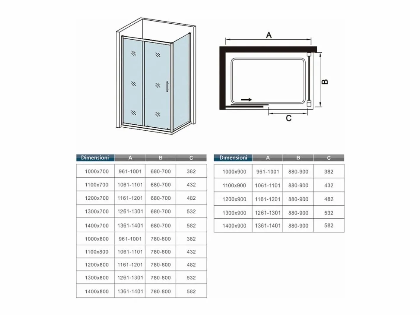 Aica Mampara De Ducha|Mampara de ducha corredera+panel lateral,vidrio templado 5mm,(1361-1401)x(680-700)x1850mm