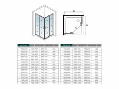 Aica Mampara de ducha cuadrada corredera perfil negro mate vidrio antical 6mm 700x700x1900mm Transparente Clearance
