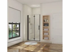 Mampara de ducha dos hojas plegables vidrio easyclean 5mm,perfil negro,(786-816)x1900mm^Aica Sale