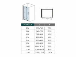 Aica Mampara De Ducha|Mampara de ducha frontal plegable vidrio 6mm con tratamiento antical,(746-776)x1850mm