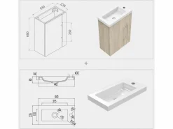 Mueble de baño con lavabo, Roble, 44 x 23 x 60 cm^Aica Outlet