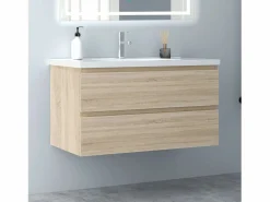 Aica Mueble de baño con lavabo,roble, 99 x 44,5 x 52 cm Color natural claro Hot