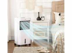 Aire acondicionado portátil 3 en 1 con humidificación, refrigeración por agua, 15 L, oscilación de 60°, control remoto, temporizador de 8 h, para 20 m² Blanco Outlet