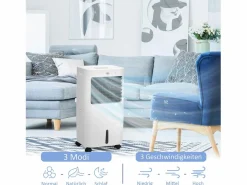 Aire acondicionado portátil 3 en 1 con humidificación, refrigeración por agua, 15 L, oscilación de 60°, control remoto, temporizador de 8 h, para 20 m² Blanco Outlet