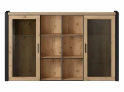 Alacena colección TIVORA. 2 puertas y 6 nichos centrales. Color roble y negro.^Meublorama Best