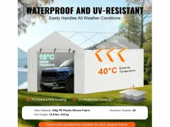 Alero de Reemplazo para Refugio de Auto SucceBuy, 304,8 x 609,6 cm, con Pared Lateral, Blanco Discount