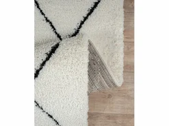 the carpet Alfombra Bahar Shaggy moderna patrón rombos, negro , 120 cm redonda Blanco New