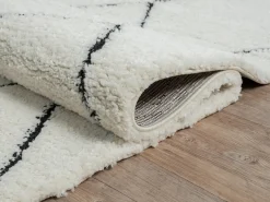 the carpet Alfombra Bahar Shaggy moderna patrón rombos, negro , 120 cm redonda Blanco New