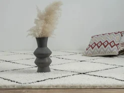 the carpet Alfombra Bahar Shaggy moderna patrón rombos, negro , 120 cm redonda Blanco New