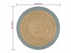 Alfombra de yute tejida a mano con borde oliva 150 cm^Clicnbuy New