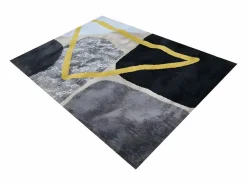 OZAIA Alfombra De Salón|Alfombra estilo contemporáneo PICADILLY - poliéster - 160 x 230 cm - Gris, negro y dorado